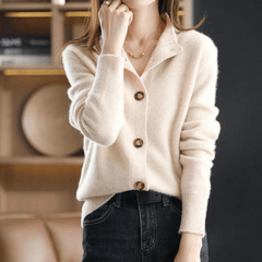 Vivienne - Fluffy Button Cardigan — Beige