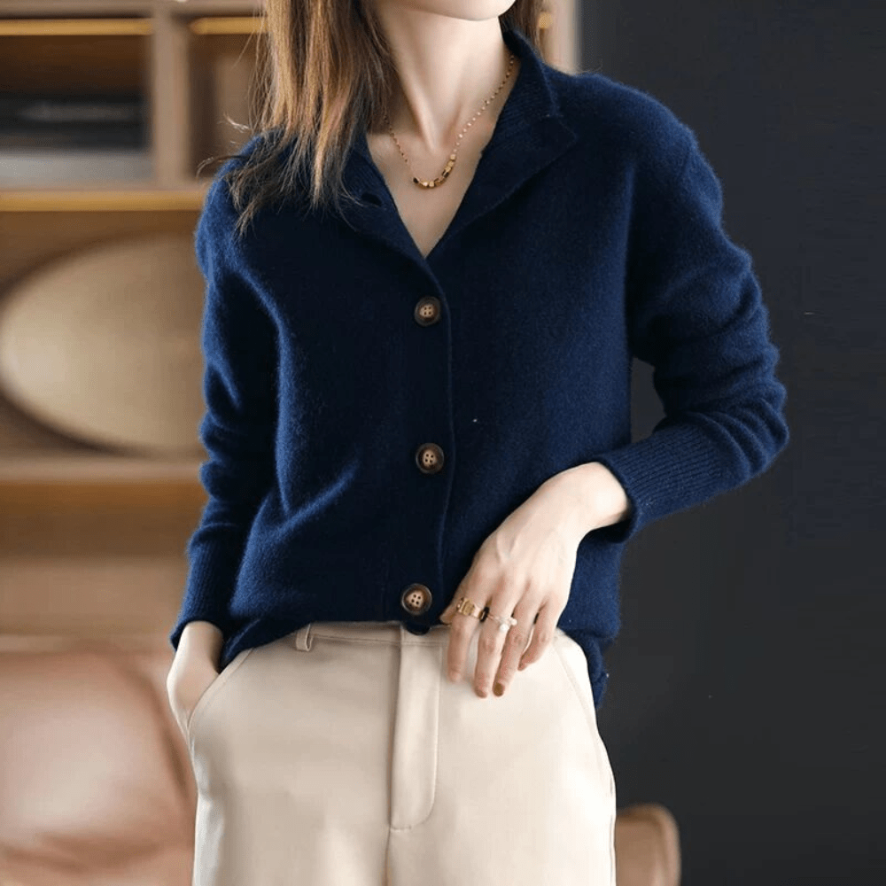 Vivienne - Fluffy Button Cardigan — Blue