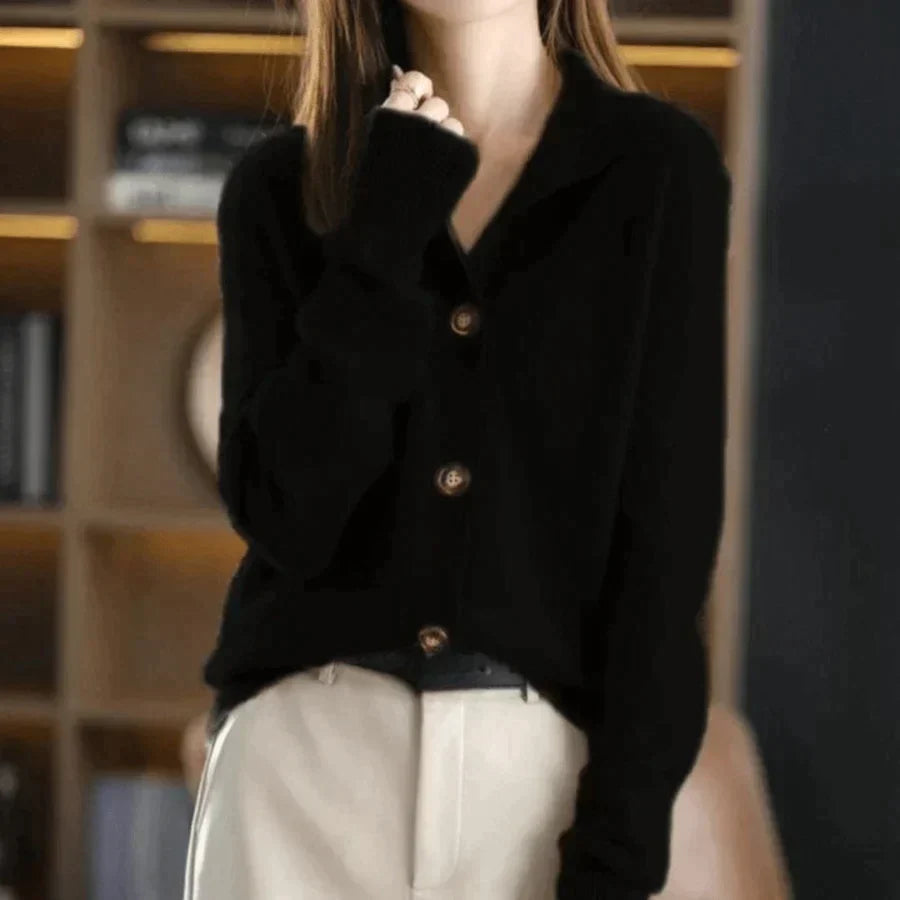 Michaela - Soft Button Cardigan — Black