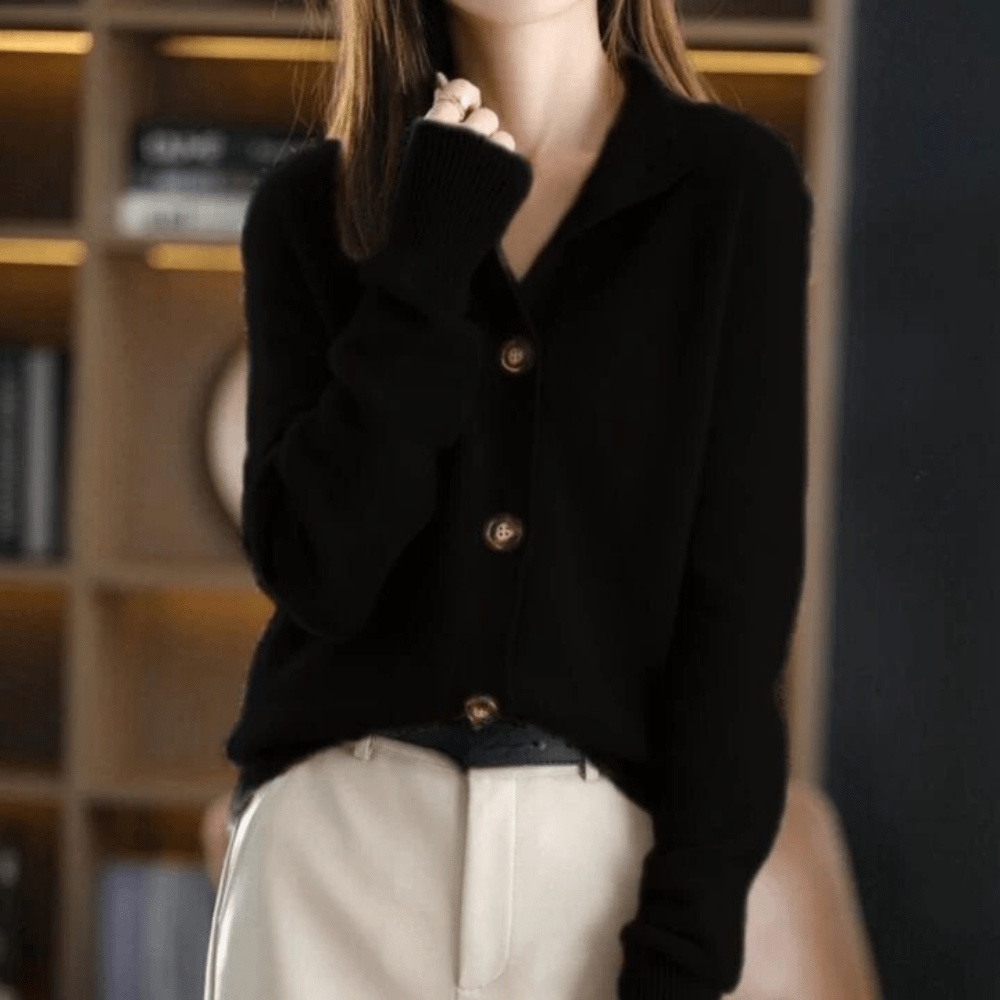 Vivienne - Fluffy Button Cardigan — Black