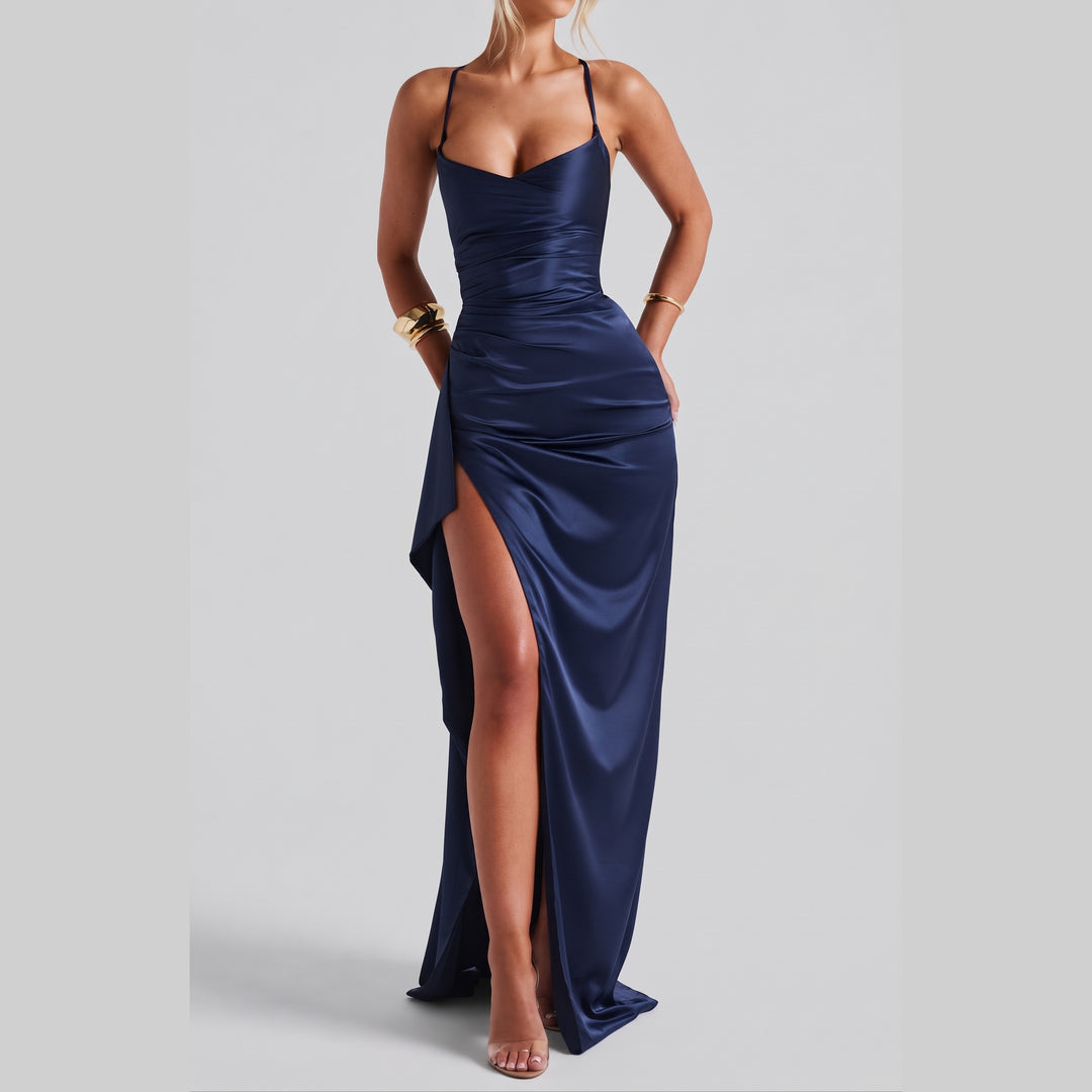 Marlowe - Navy Satin Evening Maxi Dress
