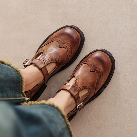 Anneliese - Brogue T-Bar Mary Jane Shoes