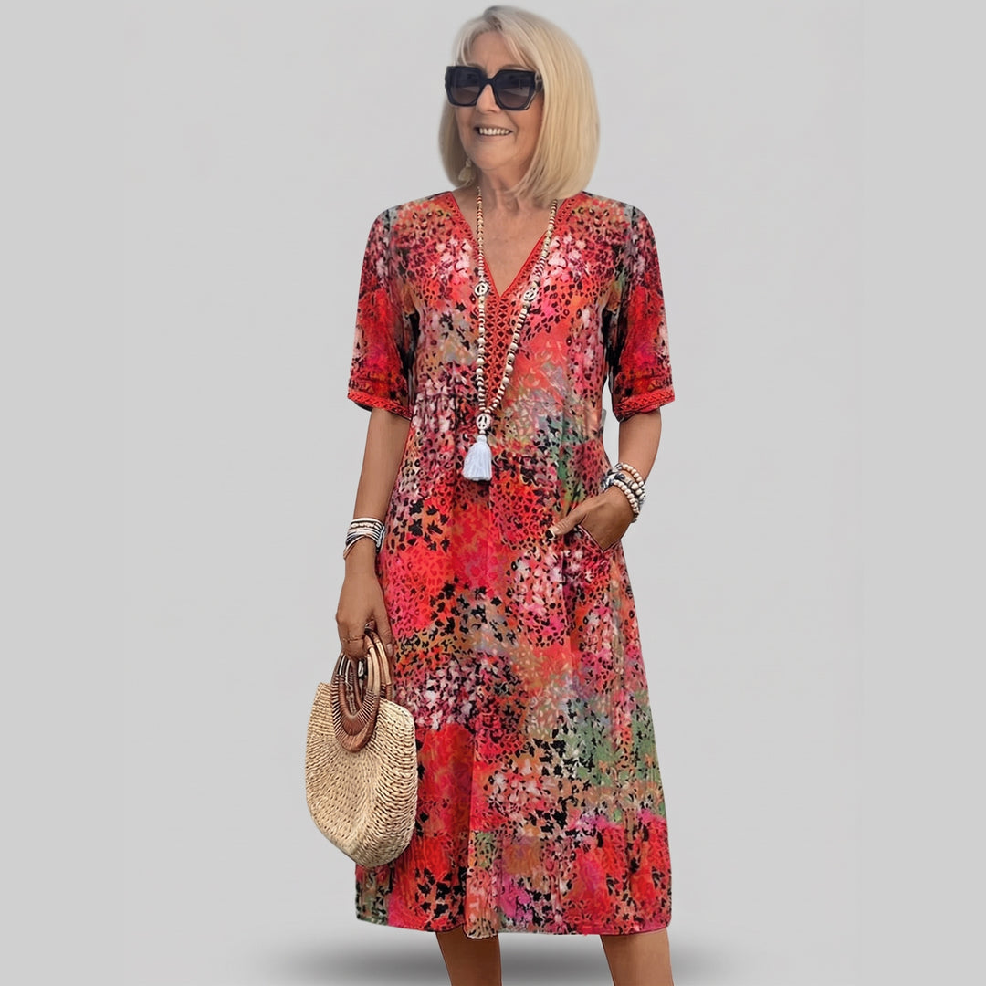 Merridy - Patchwork Floral Cotton Midi Dress
