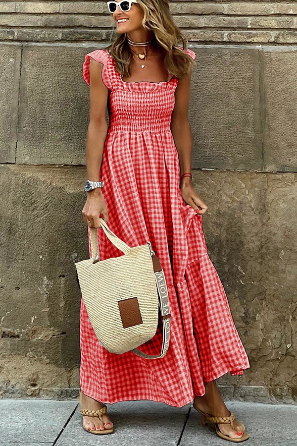 Henrietta - Smocked Tiered Maxi Dress — Red
