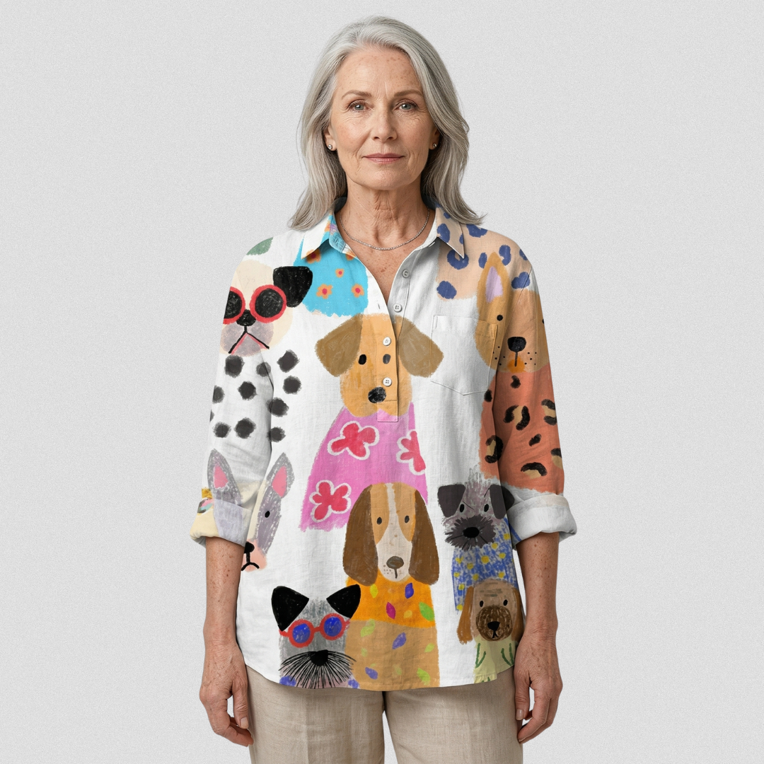 Alexandra - Cartoon Dog Print Shirt