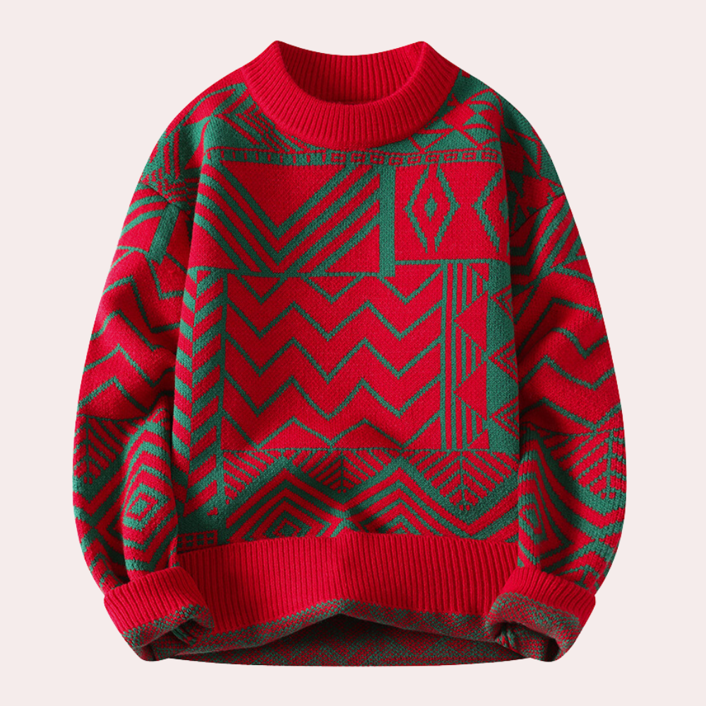 Donovan - Geometric Knit Jumper — Red