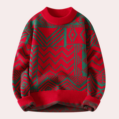Donovan - Geometric Knit Jumper — Red