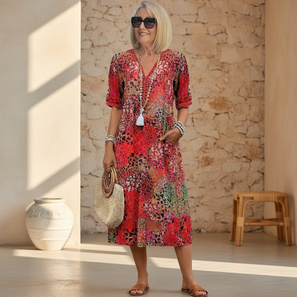 Merridy - Patchwork Floral Cotton Midi Dress