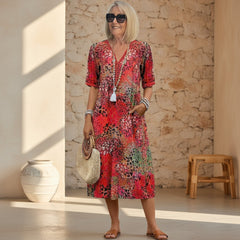 Merridy - Patchwork Floral Cotton Midi Dress