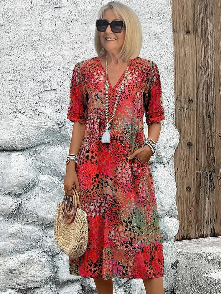 Merridy - Patchwork Floral Cotton Midi Dress