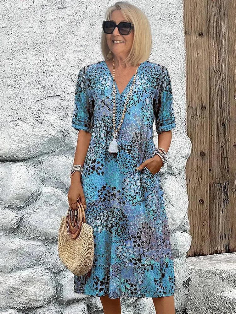Merridy - Patchwork Floral Cotton Midi Dress