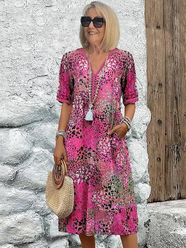 Merridy - Patchwork Floral Cotton Midi Dress