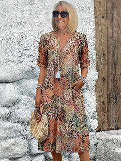 Merridy - Patchwork Floral Cotton Midi Dress