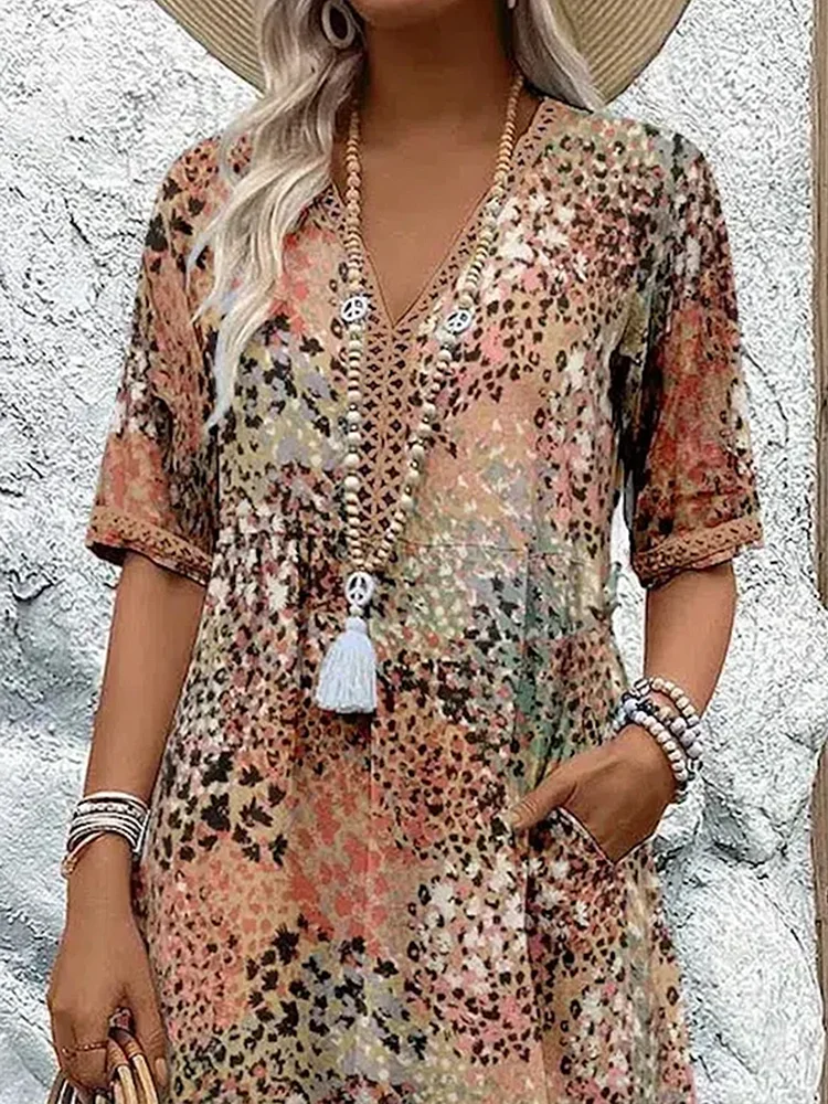 Merridy - Patchwork Floral Cotton Midi Dress
