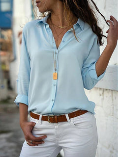 Seraphina - Satin Blouse with Buttons — Light Blue