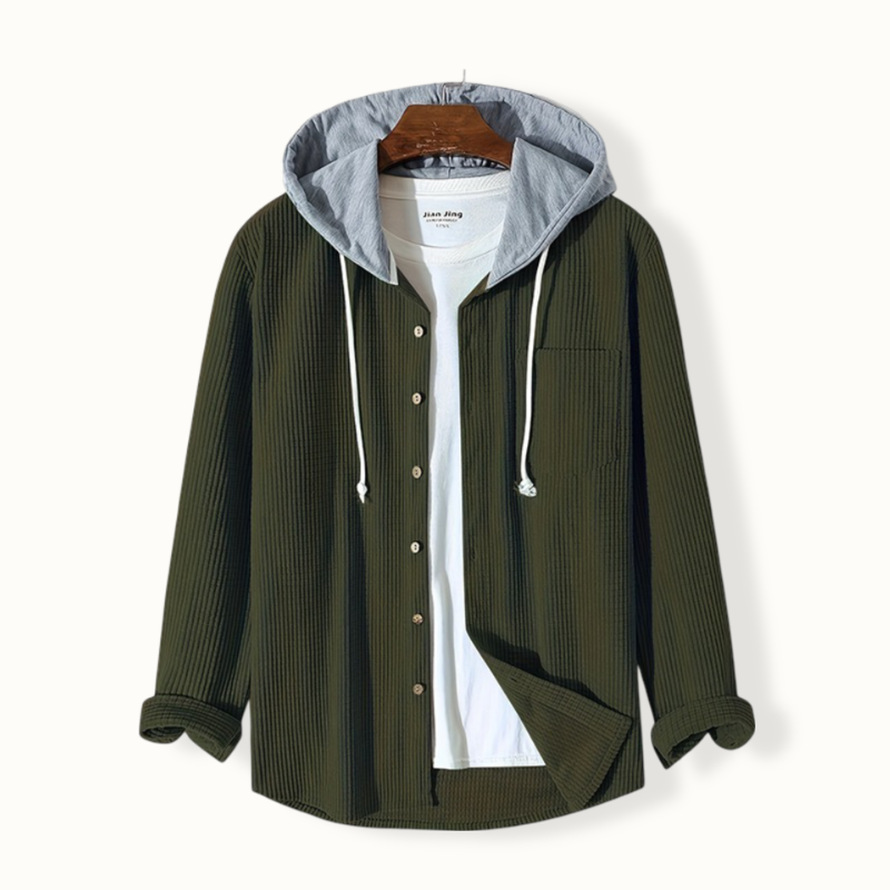 Clarissa - Waffle Hooded Overshirt — Olive Green