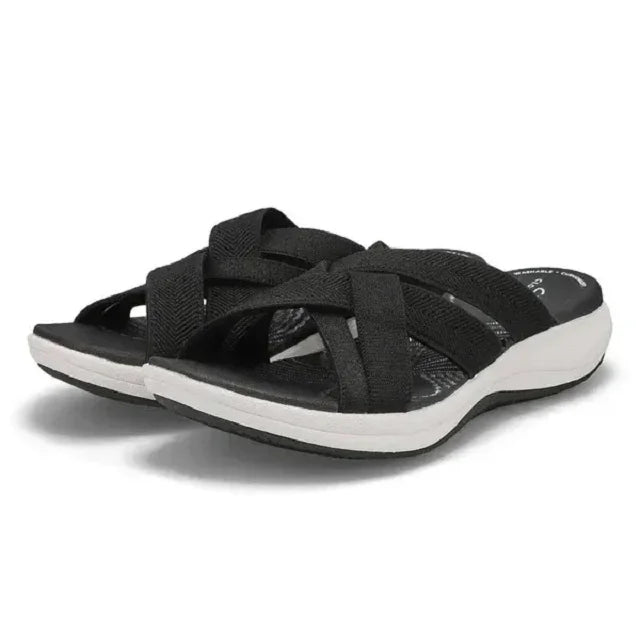 Charmaine - Woven Cross Strap Sandals — Black