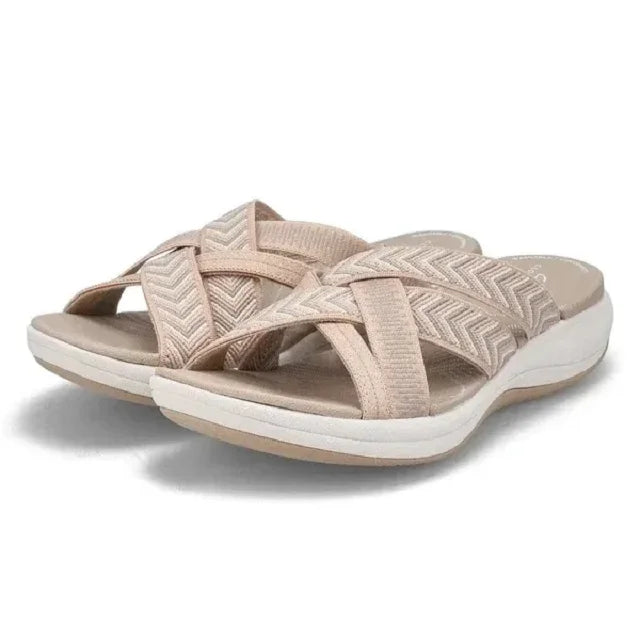 Charmaine - Woven Cross Strap Sandals — Beige