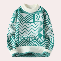 Donovan - Geometric Knit Jumper — Green