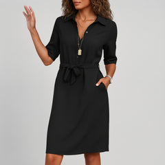 Perrin - Zip Front Shirt Midi Dress