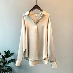 Rhiannon - Satin Colour Block Shirt — Champagne