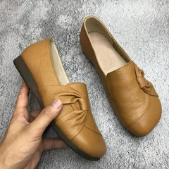 Emerson - Leather Flats with Bow — Brown