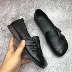 Emerson - Leather Flats with Bow — Black