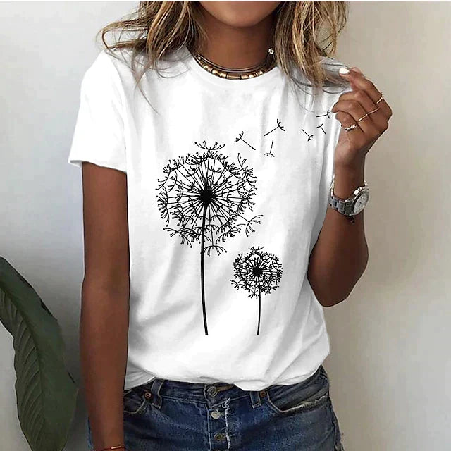 Gwendolyn - Tee with Dandelion Print — White