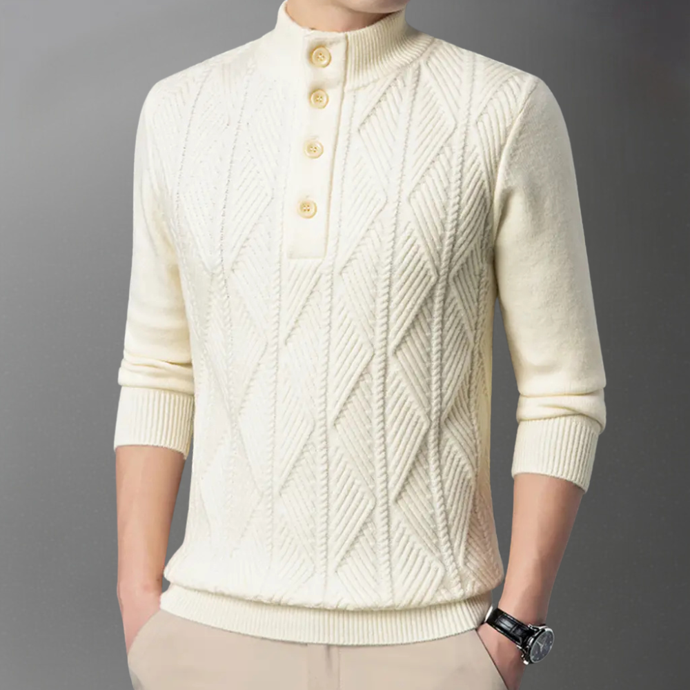 Michael - Cable Knit Henley Jumper — White