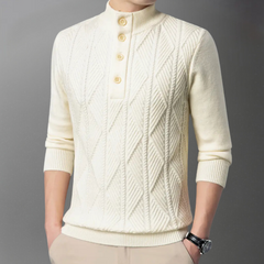 Michael - Cable Knit Henley Jumper — White