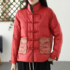 Tabitha - Padded Jacket with Brocade Panel — Red