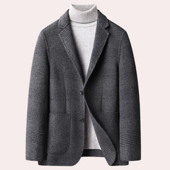 Justin - Houndstooth Wool Blazer — Grey