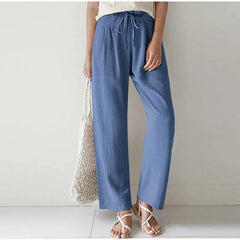 Theodora - Linen Paperbag Trousers — Blue