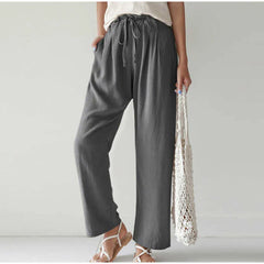 Theodora - Linen Paperbag Trousers — Grey