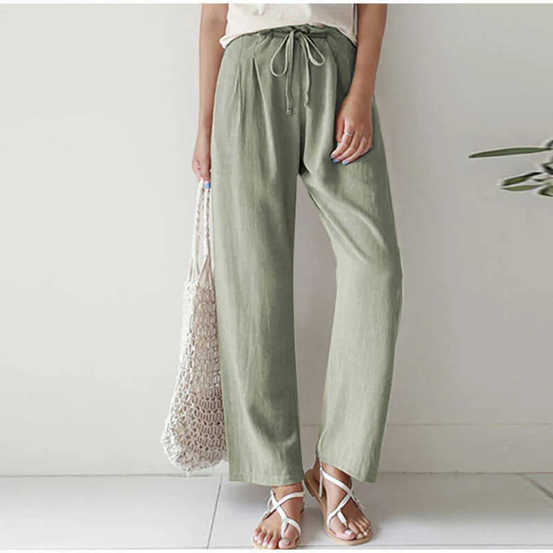 Theodora - Linen Paperbag Trousers — Light green