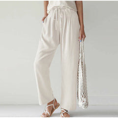 Theodora - Linen Paperbag Trousers — White