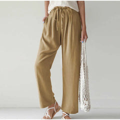 Theodora - Linen Paperbag Trousers — Khaki