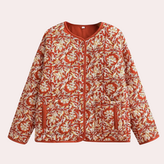 Stephanie - Botanical Print Quilted Jacket — Red