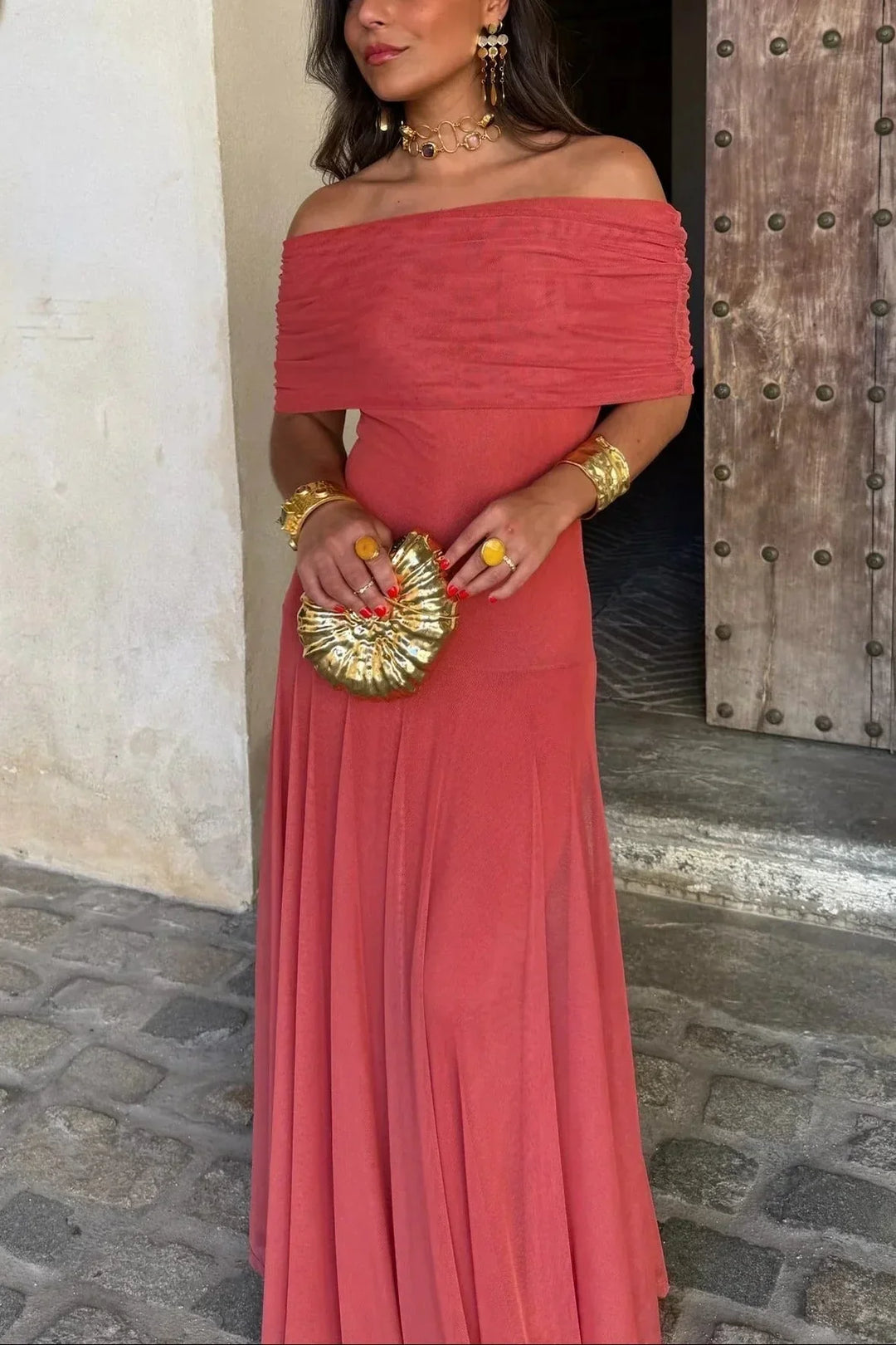 Dominique - One Shoulder Maxi Dress — Red