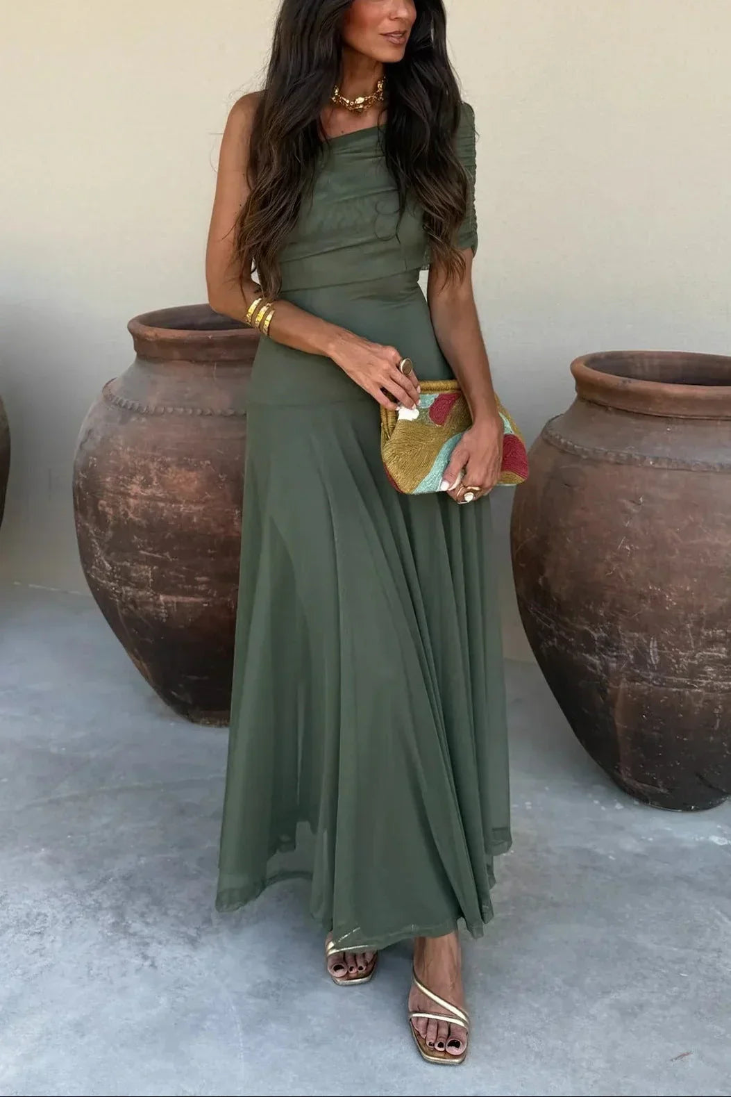Dominique - One Shoulder Maxi Dress — Green