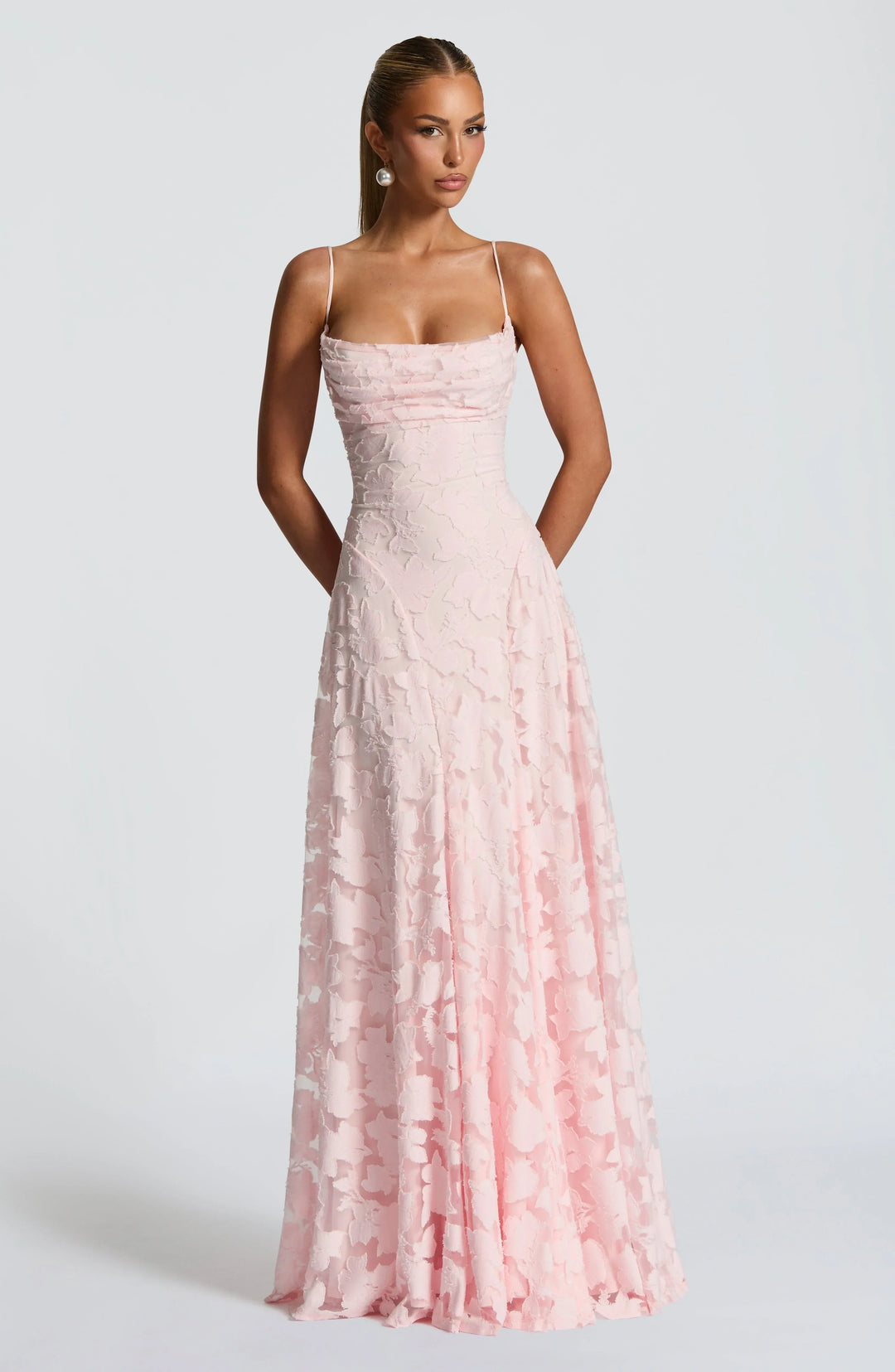 Evangeline - Textured Strapless Maxi Dress — Pink