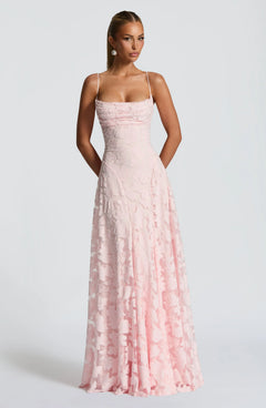 Evangeline - Textured Strapless Maxi Dress — Pink