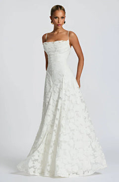 Evangeline - Textured Strapless Maxi Dress — White