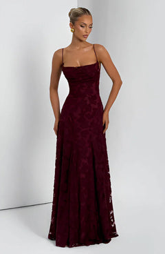 Evangeline - Textured Strapless Maxi Dress — Burgundy