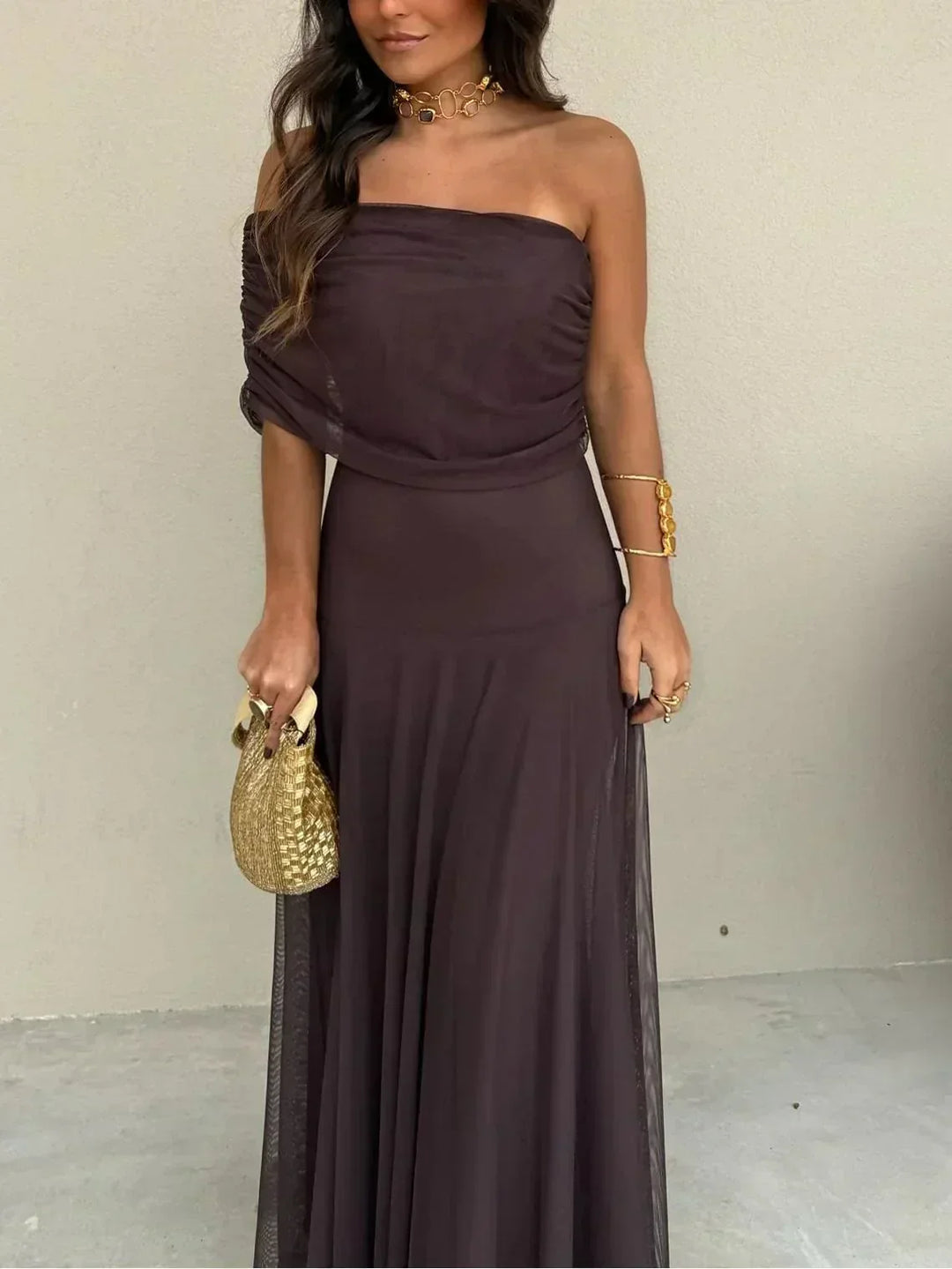 Virginia - Chiffon Off Shoulder Maxi Dress