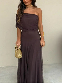 Virginia - Chiffon Off Shoulder Maxi Dress