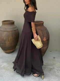Virginia - Chiffon Off Shoulder Maxi Dress