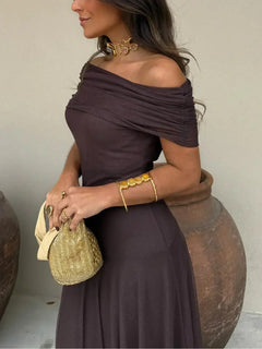 Virginia - Chiffon Off Shoulder Maxi Dress