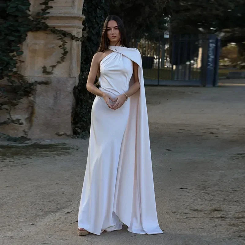 Josephine - One Shoulder Draped Maxi Dress — White