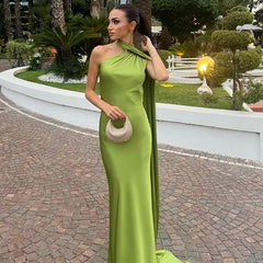 Josephine - One Shoulder Draped Maxi Dress — Green
